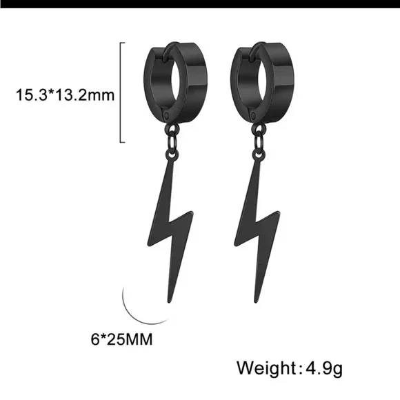 NEW Lightning Bolt Earrings | Black - Picture 2 of 2